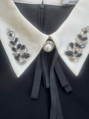 Miu Miu Black & White Dress with Pearl-Accented Crystal Collar